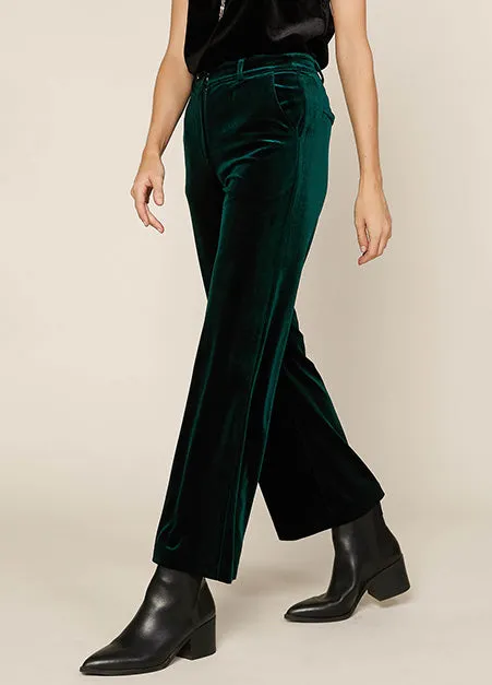 Hunter Green Velvet Wide Leg Pants