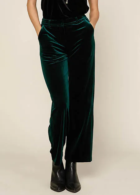 Hunter Green Velvet Wide Leg Pants