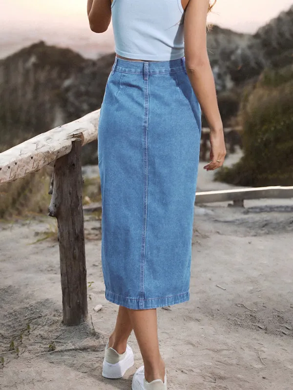 Irregular Split Denim High Waist Skirt