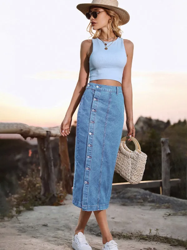 Irregular Split Denim High Waist Skirt