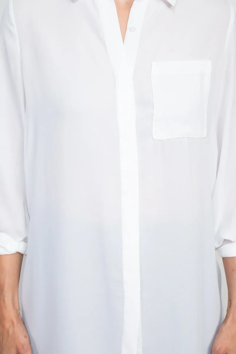 Joan Vass NY collared 3/4 sleeve front button closure chiffon crepe shirt