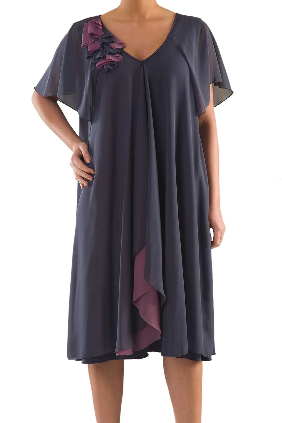 La Mouette Women's Plus Size Chiffon Dress with Kimono Sleeves