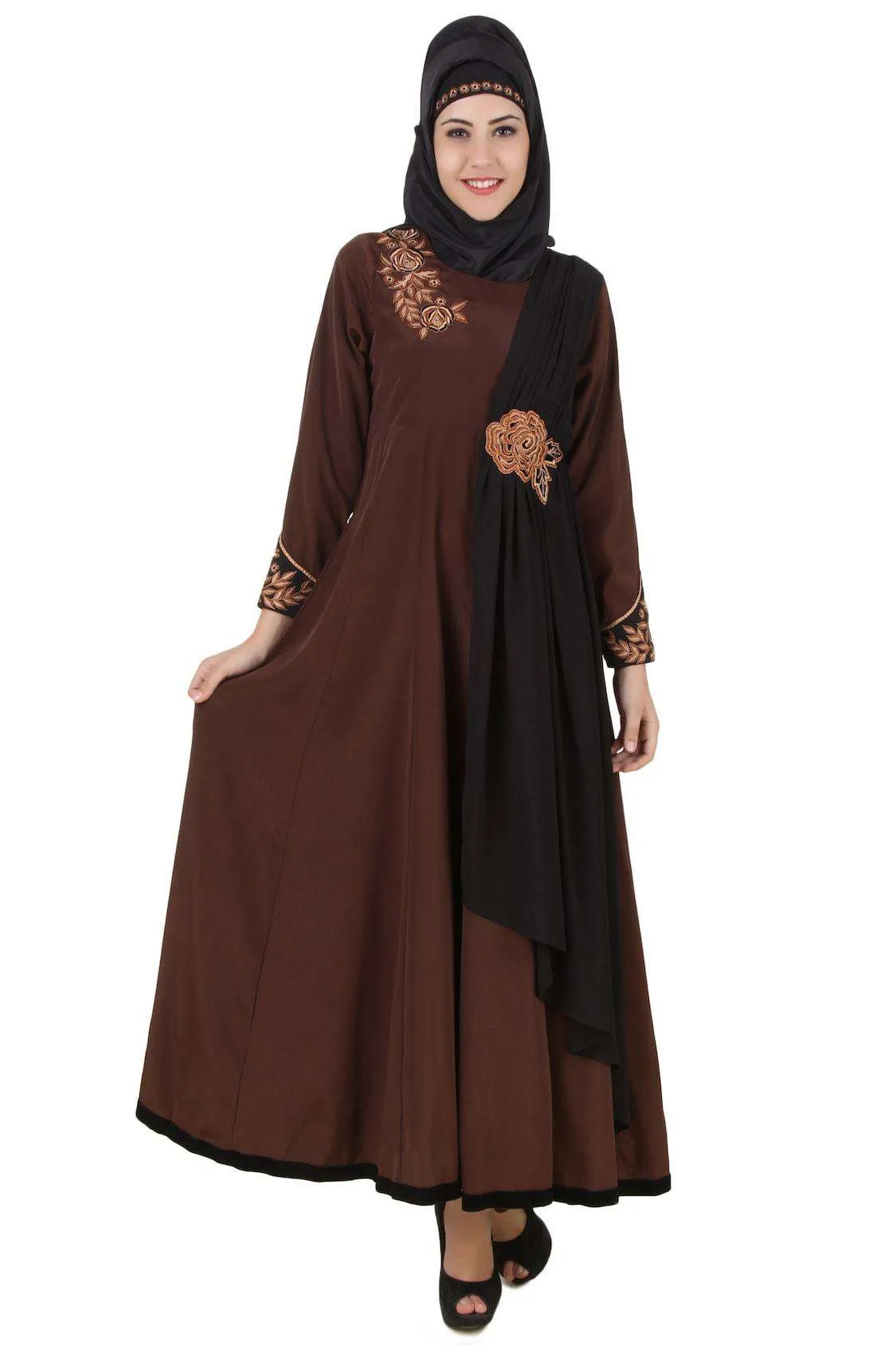 Laaibah Brown Crepe and Georgette Eid Abaya