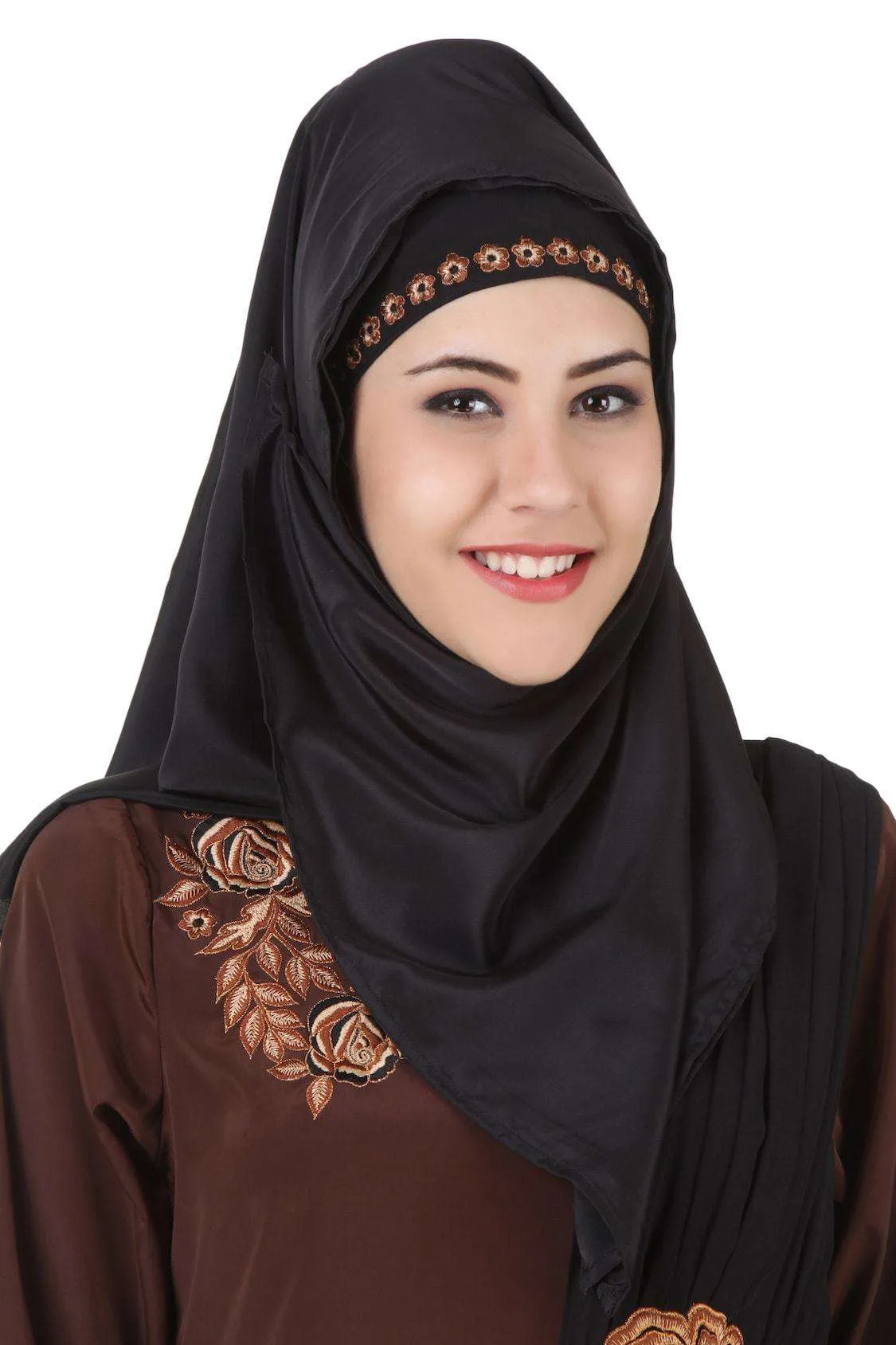 Laaibah Brown Crepe and Georgette Eid Abaya