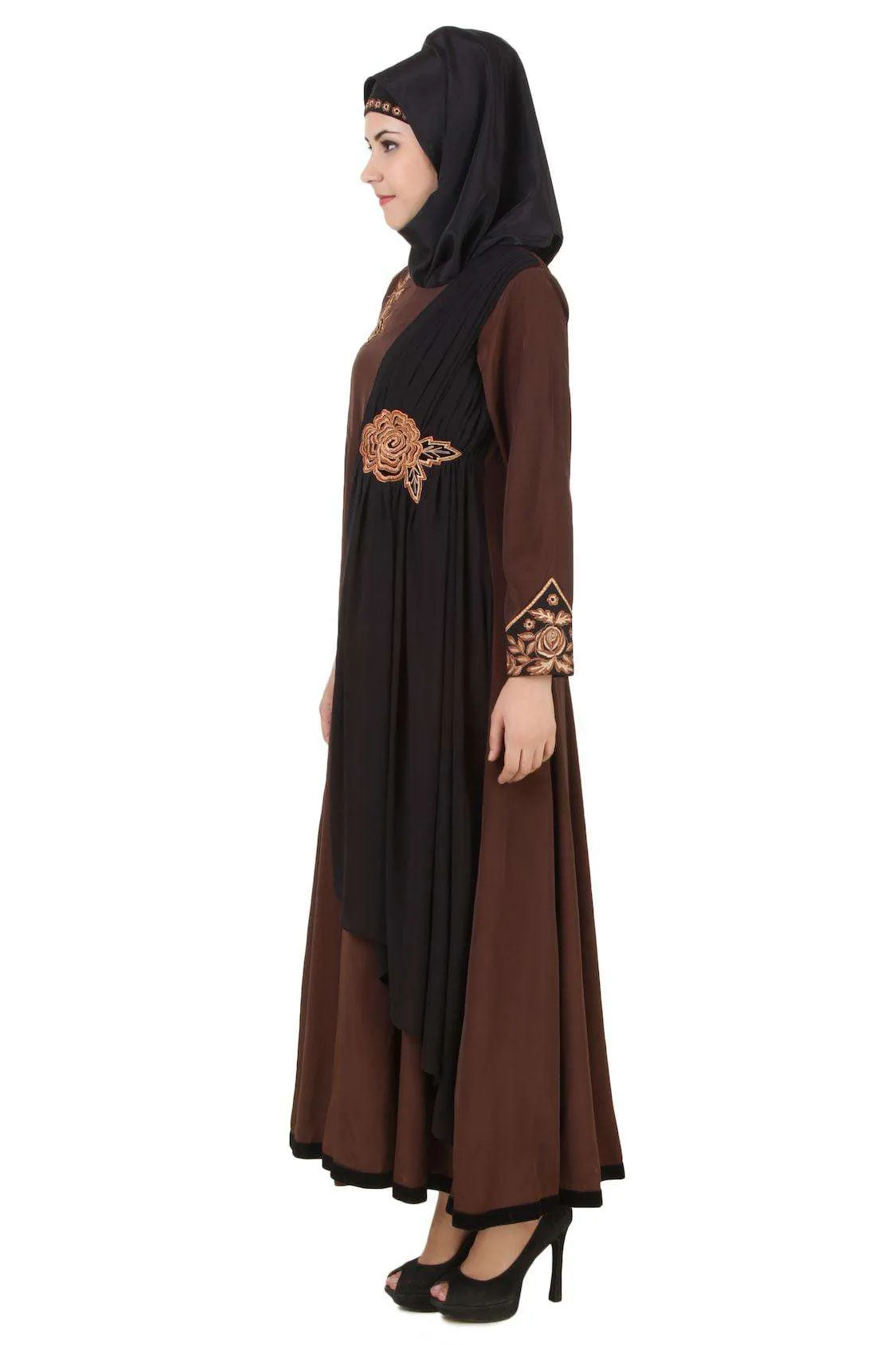 Laaibah Brown Crepe and Georgette Eid Abaya