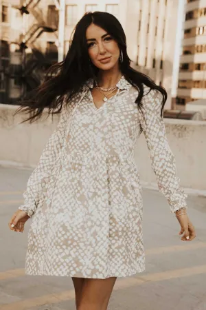 Long Sleeve Printed Babybdoll Dress