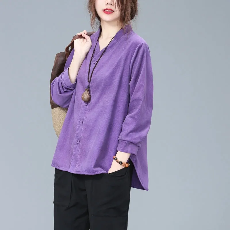 Loose plus size corduroy shirt