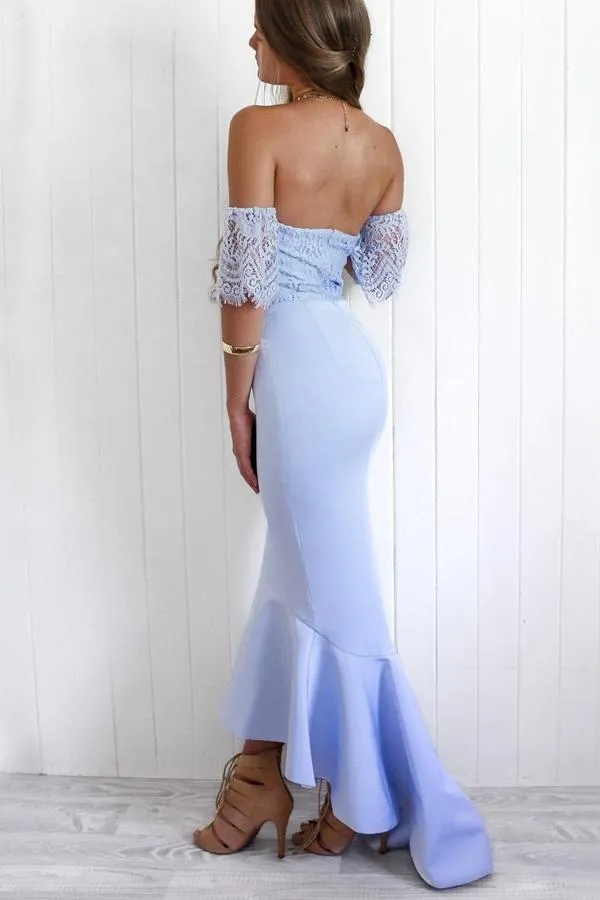 Mermaid Off The Shoulder Satin Lace Drop Sleeve Bodice Bridesmaid Dress