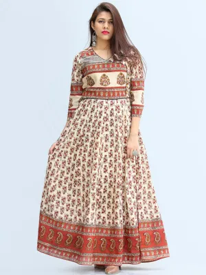 Naaz Ayma - Hand Block Printed Long Cotton Dress With Lining - DS15F003