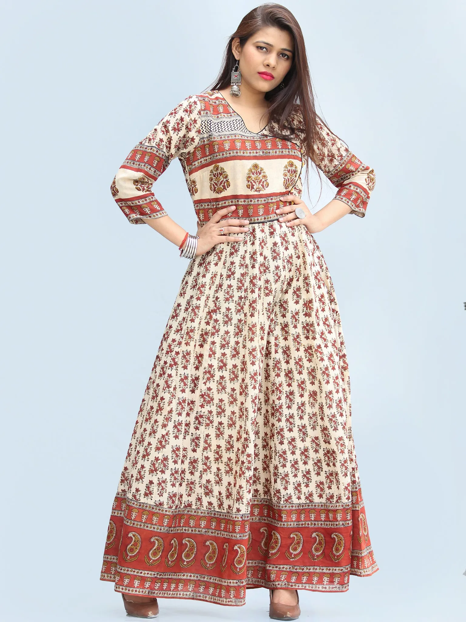 Naaz Ayma - Hand Block Printed Long Cotton Dress With Lining - DS15F003