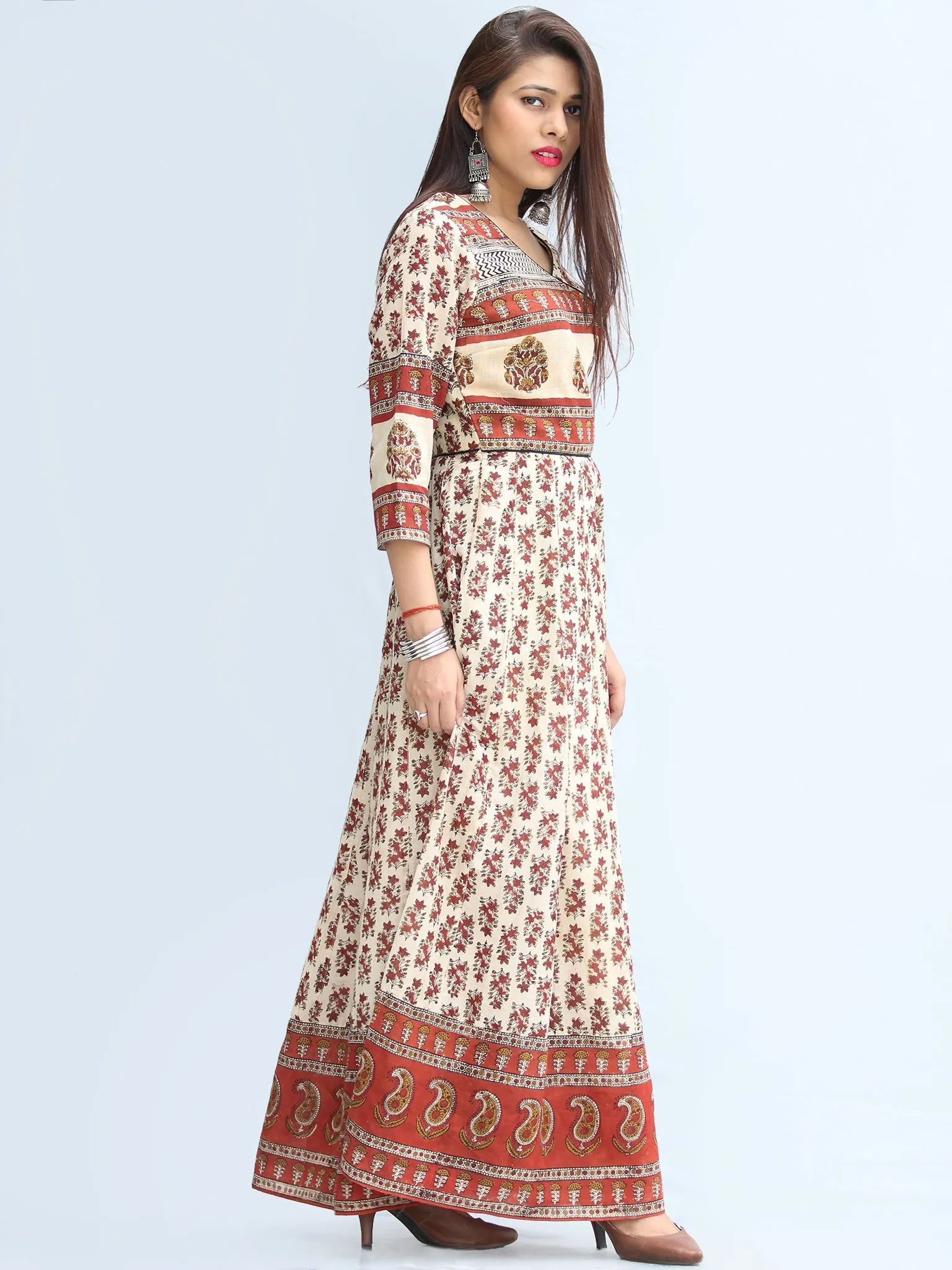 Naaz Ayma - Hand Block Printed Long Cotton Dress With Lining - DS15F003