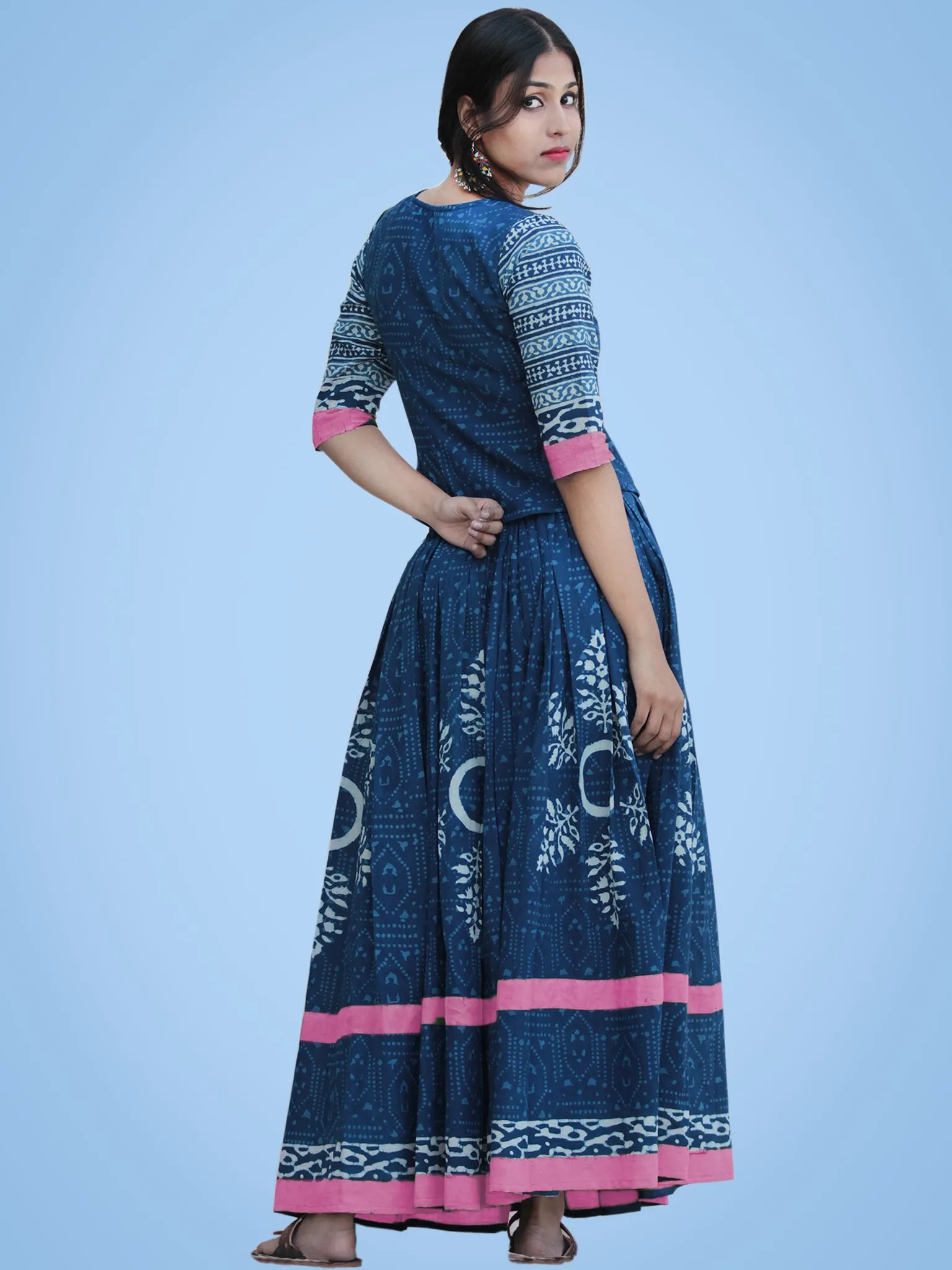 Naaz Rukshaar - Hand Block Printed Long Top And Skirt Dress - DS79F003