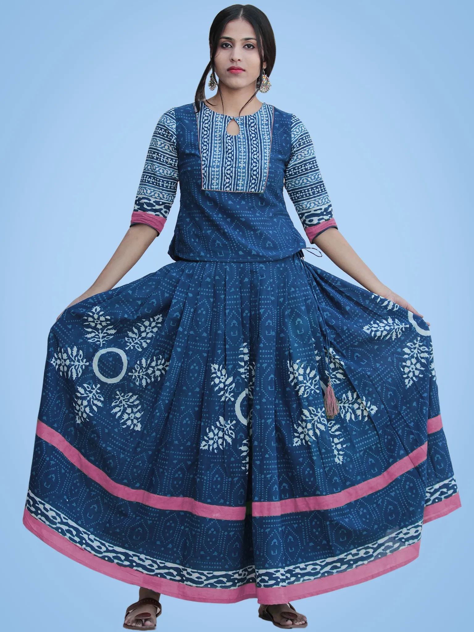 Naaz Rukshaar - Hand Block Printed Long Top And Skirt Dress - DS79F003