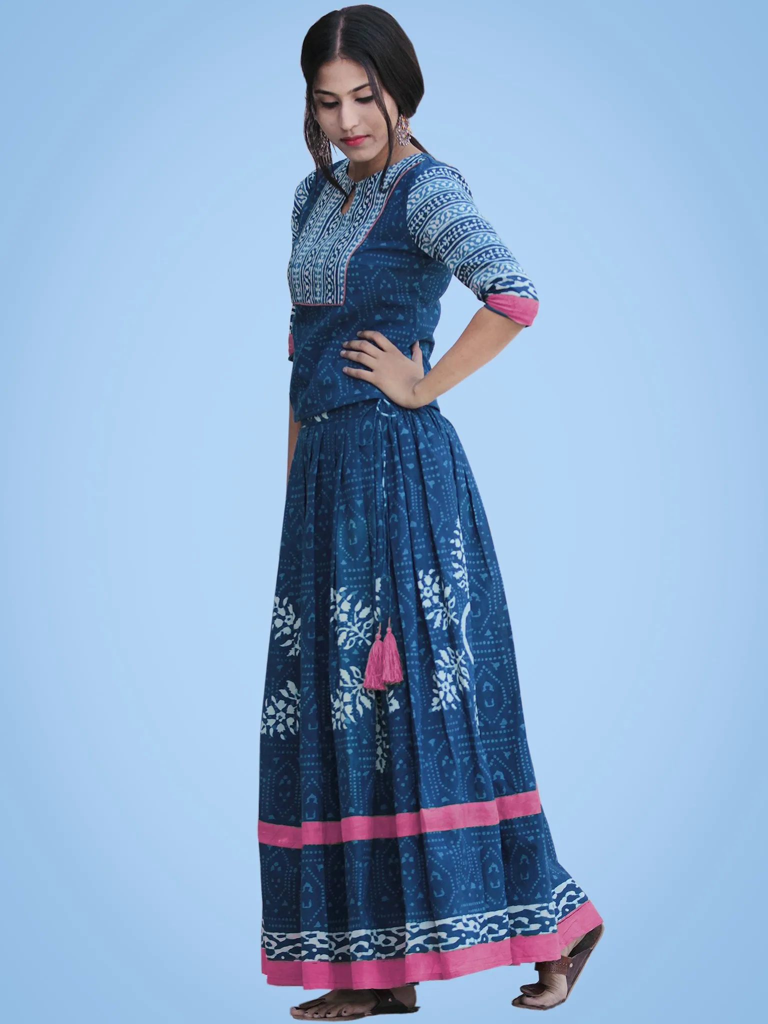 Naaz Rukshaar - Hand Block Printed Long Top And Skirt Dress - DS79F003