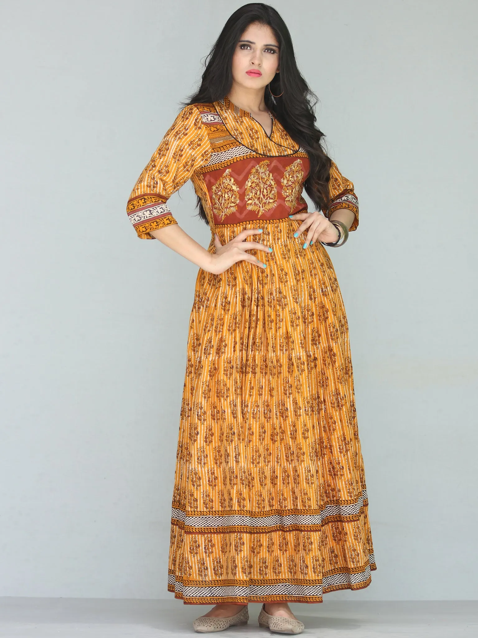 Naaz Sehar - Hand Block Printed Long Cotton Dress With Embroidery - DS112F001