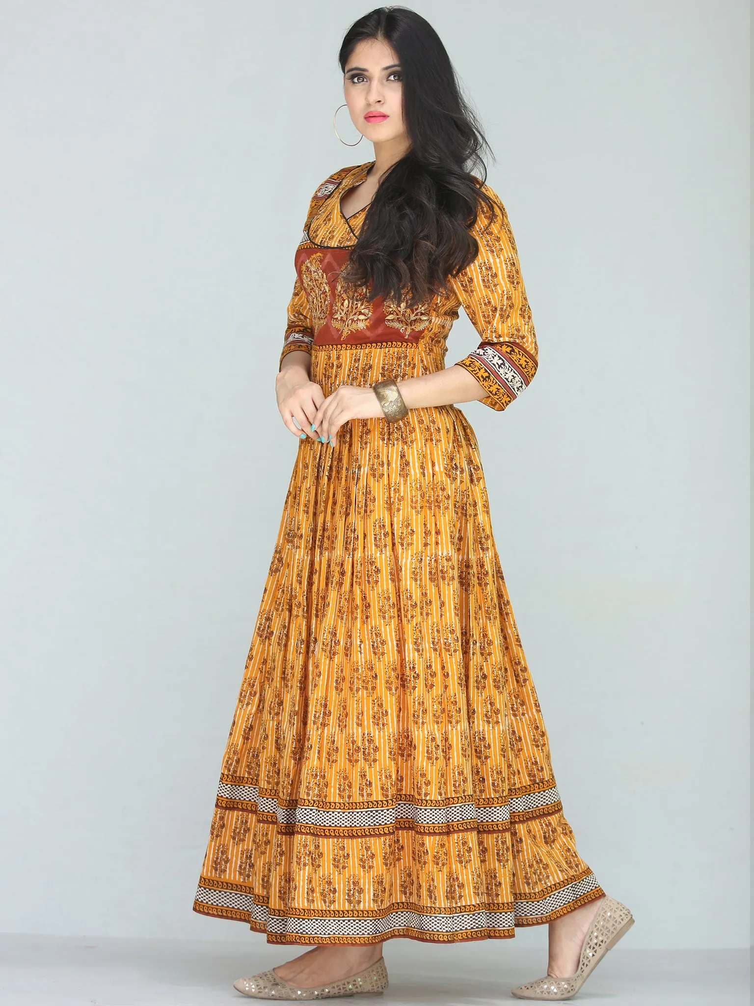 Naaz Sehar - Hand Block Printed Long Cotton Dress With Embroidery - DS112F001