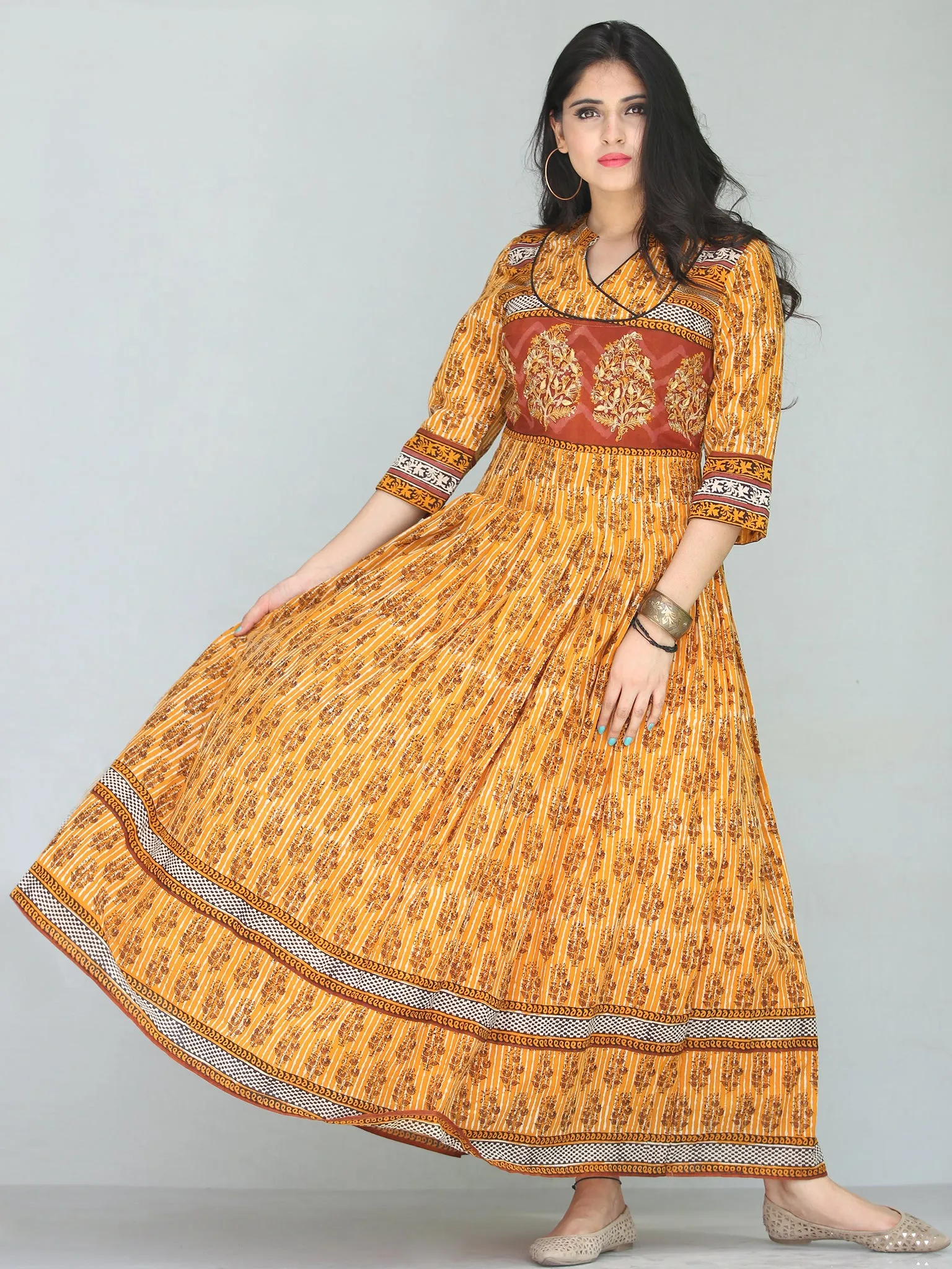 Naaz Sehar - Hand Block Printed Long Cotton Dress With Embroidery - DS112F001