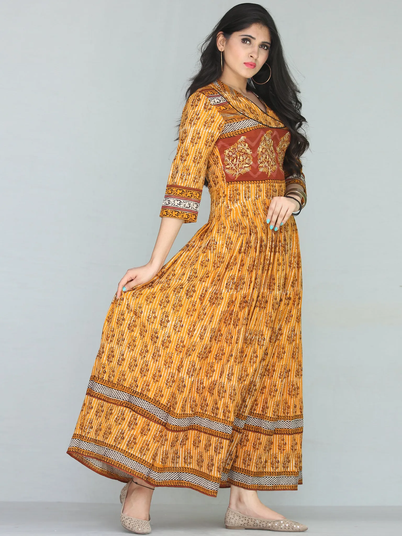 Naaz Sehar - Hand Block Printed Long Cotton Dress With Embroidery - DS112F001