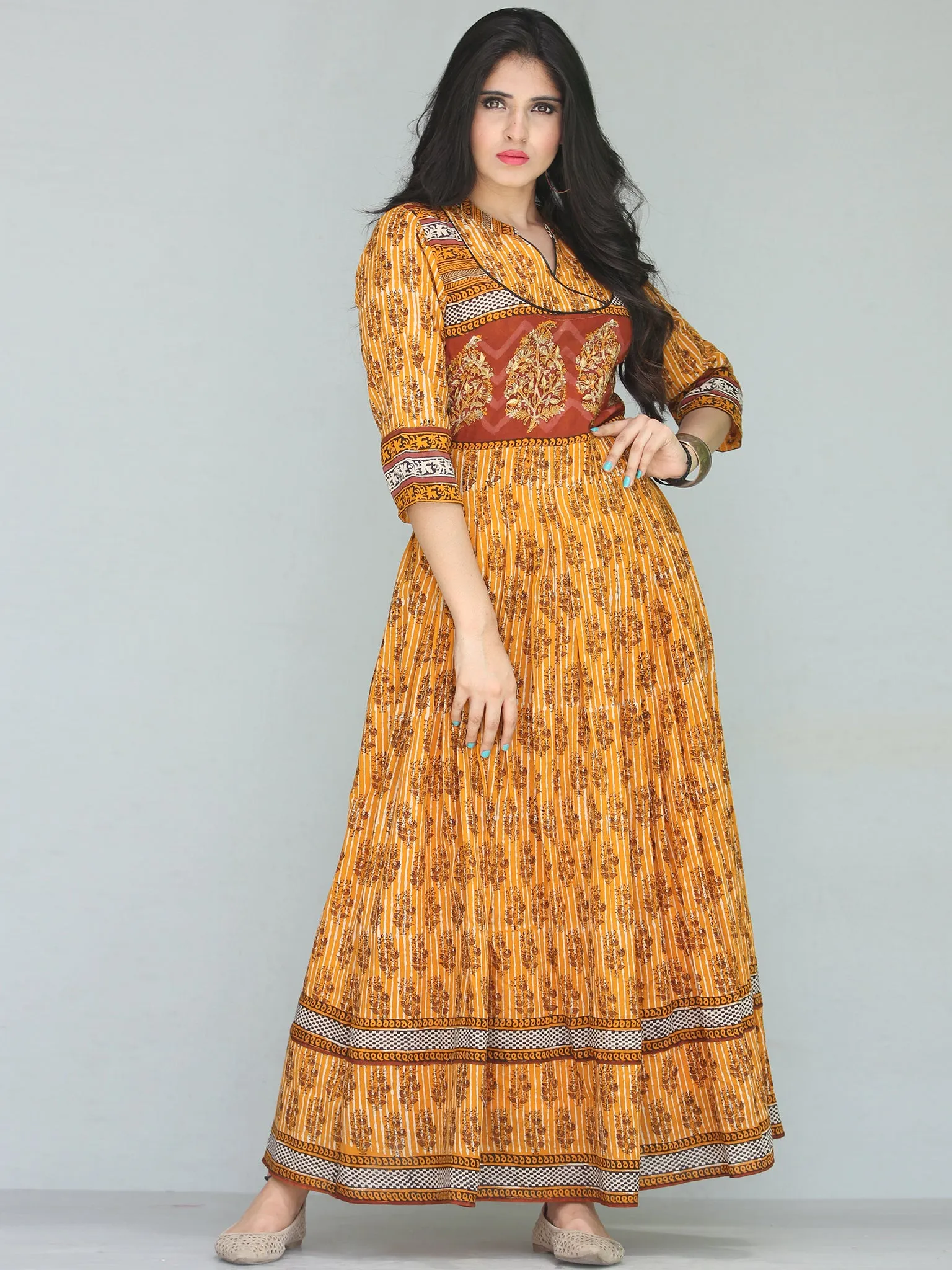 Naaz Sehar - Hand Block Printed Long Cotton Dress With Embroidery - DS112F001