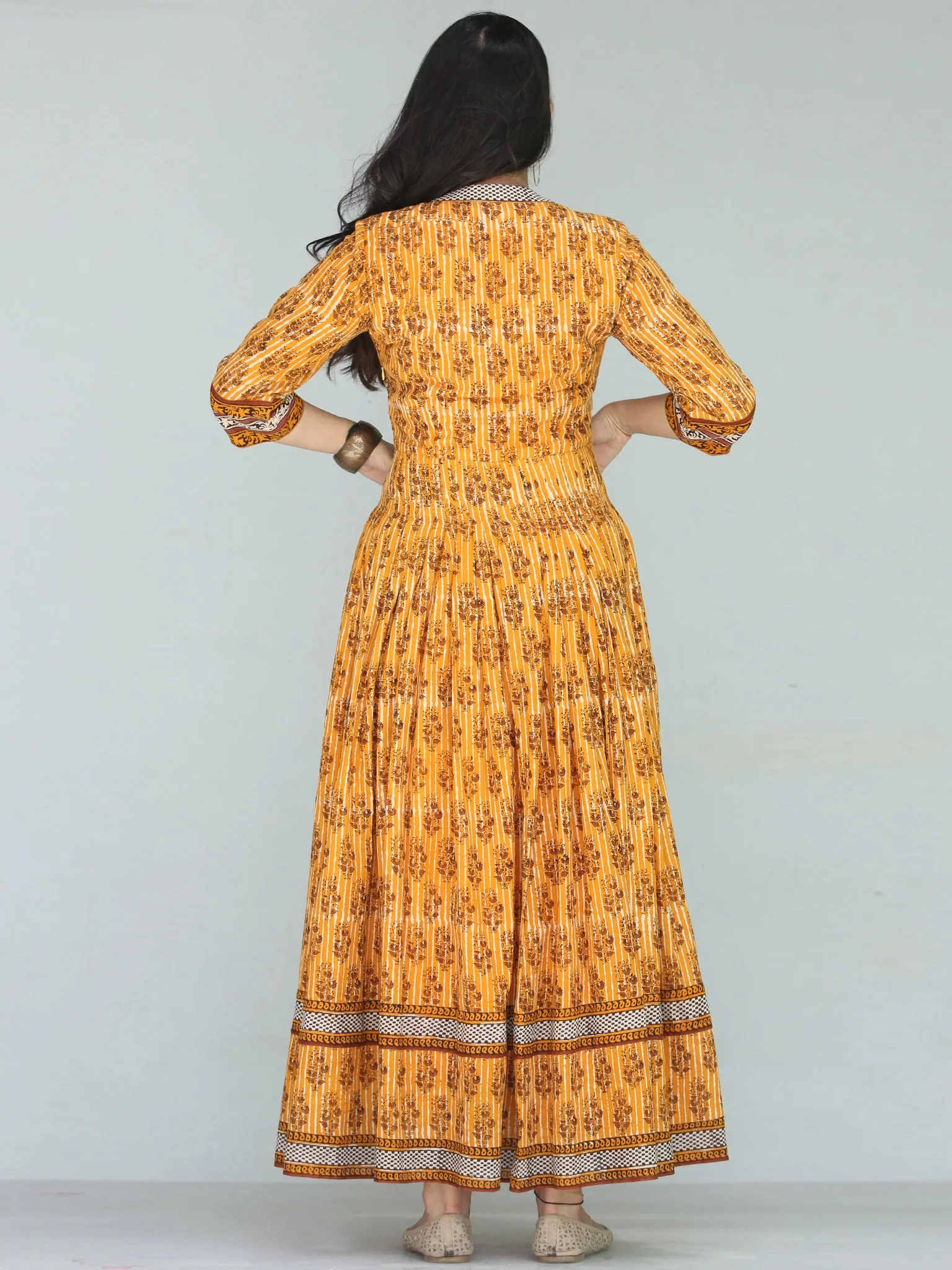 Naaz Sehar - Hand Block Printed Long Cotton Dress With Embroidery - DS112F001