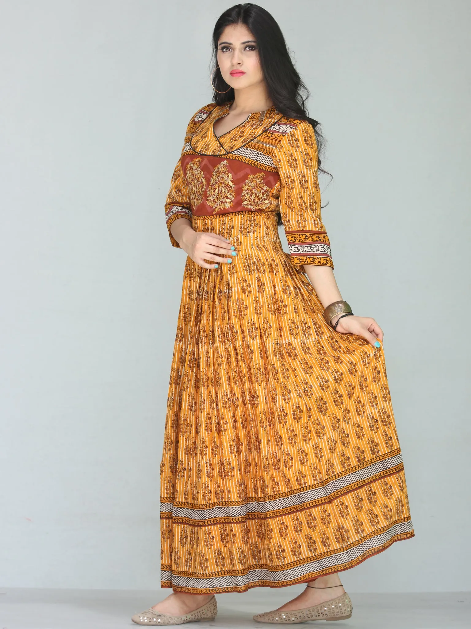 Naaz Sehar - Hand Block Printed Long Cotton Dress With Embroidery - DS112F001