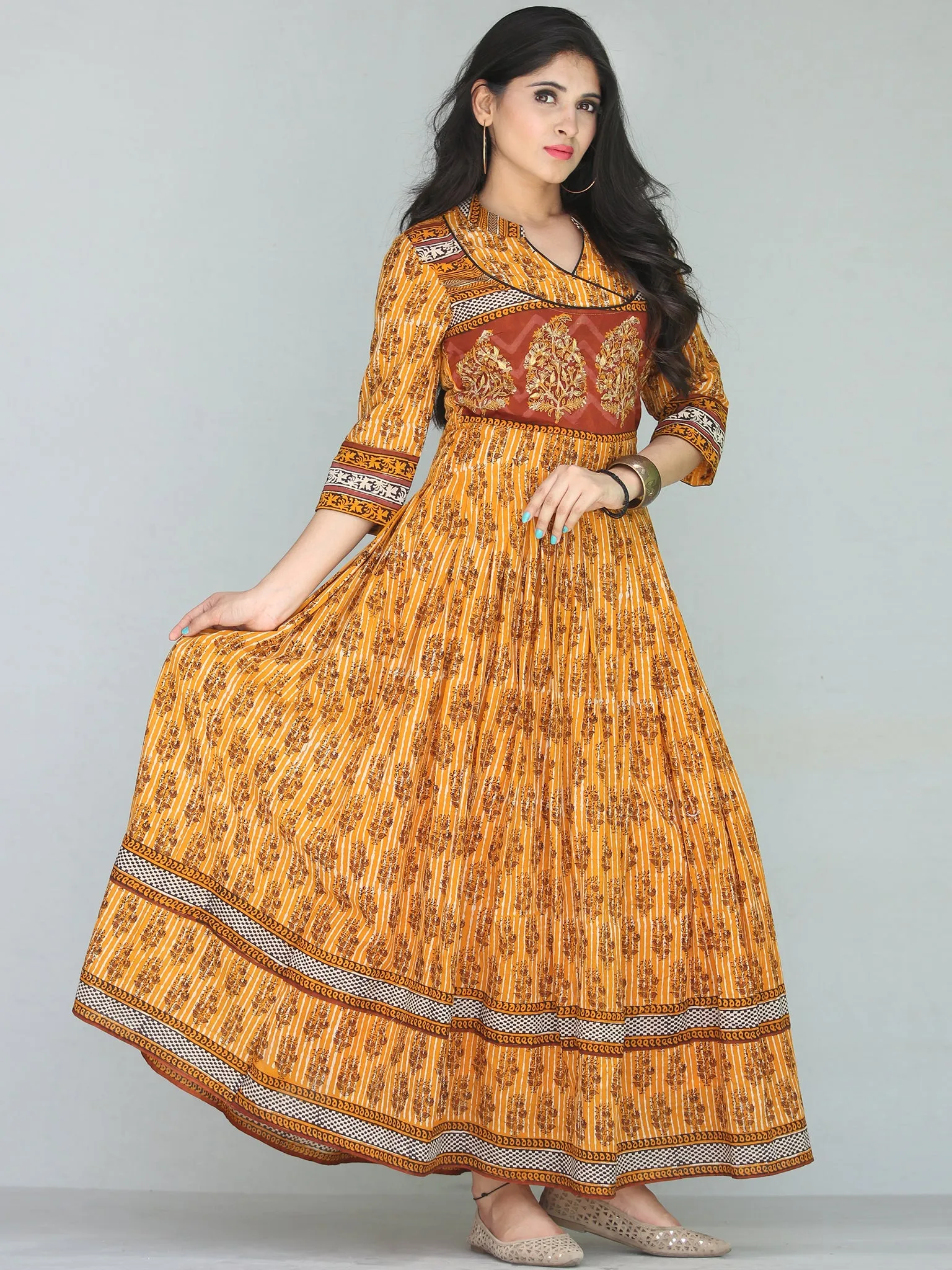 Naaz Sehar - Hand Block Printed Long Cotton Dress With Embroidery - DS112F001