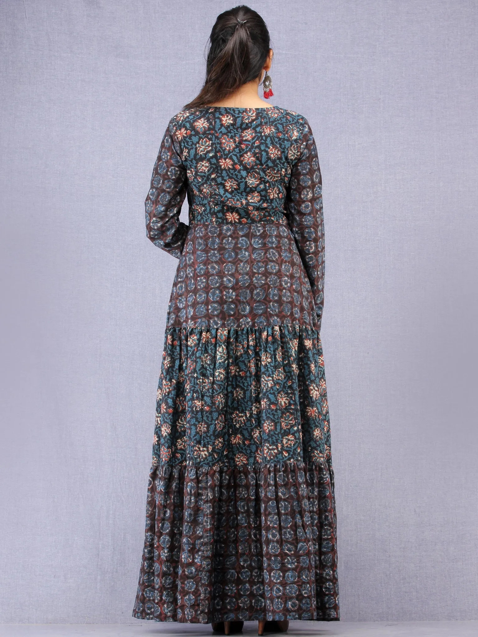 Nazafarin - Hand Block Printed Long Cotton Tier Dress - D95F1346