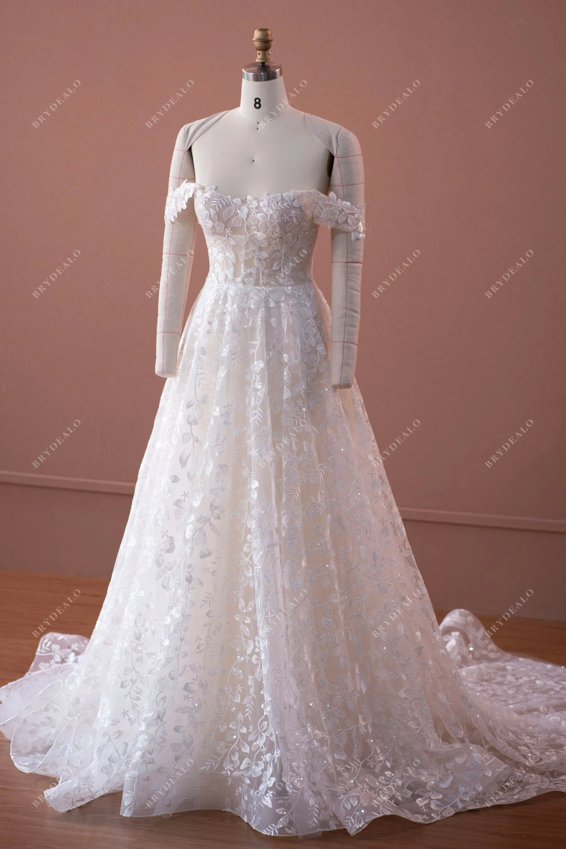 Off Shoulder Corset Lace Romantic A-line Wedding Dress