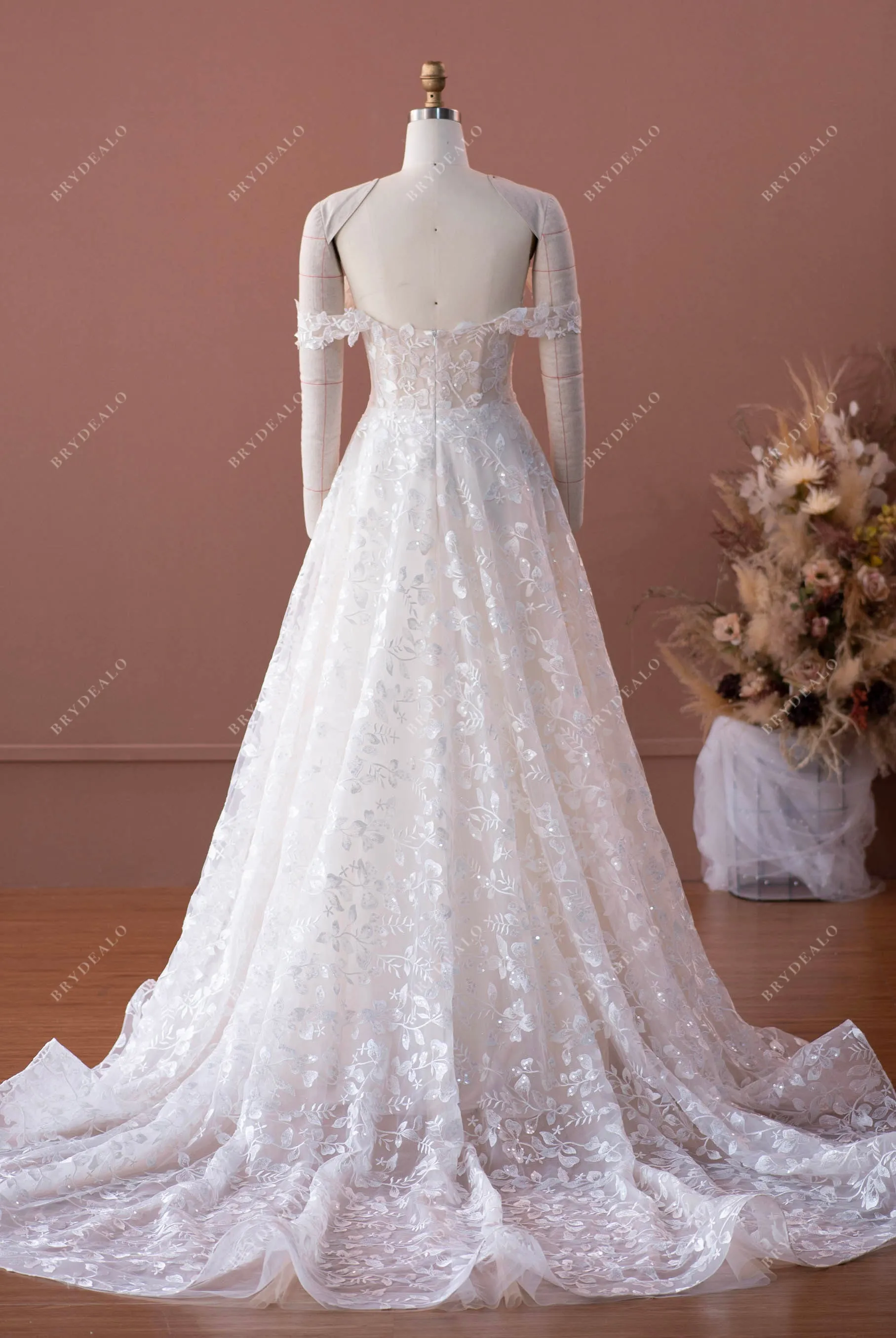 Off Shoulder Corset Lace Romantic A-line Wedding Dress