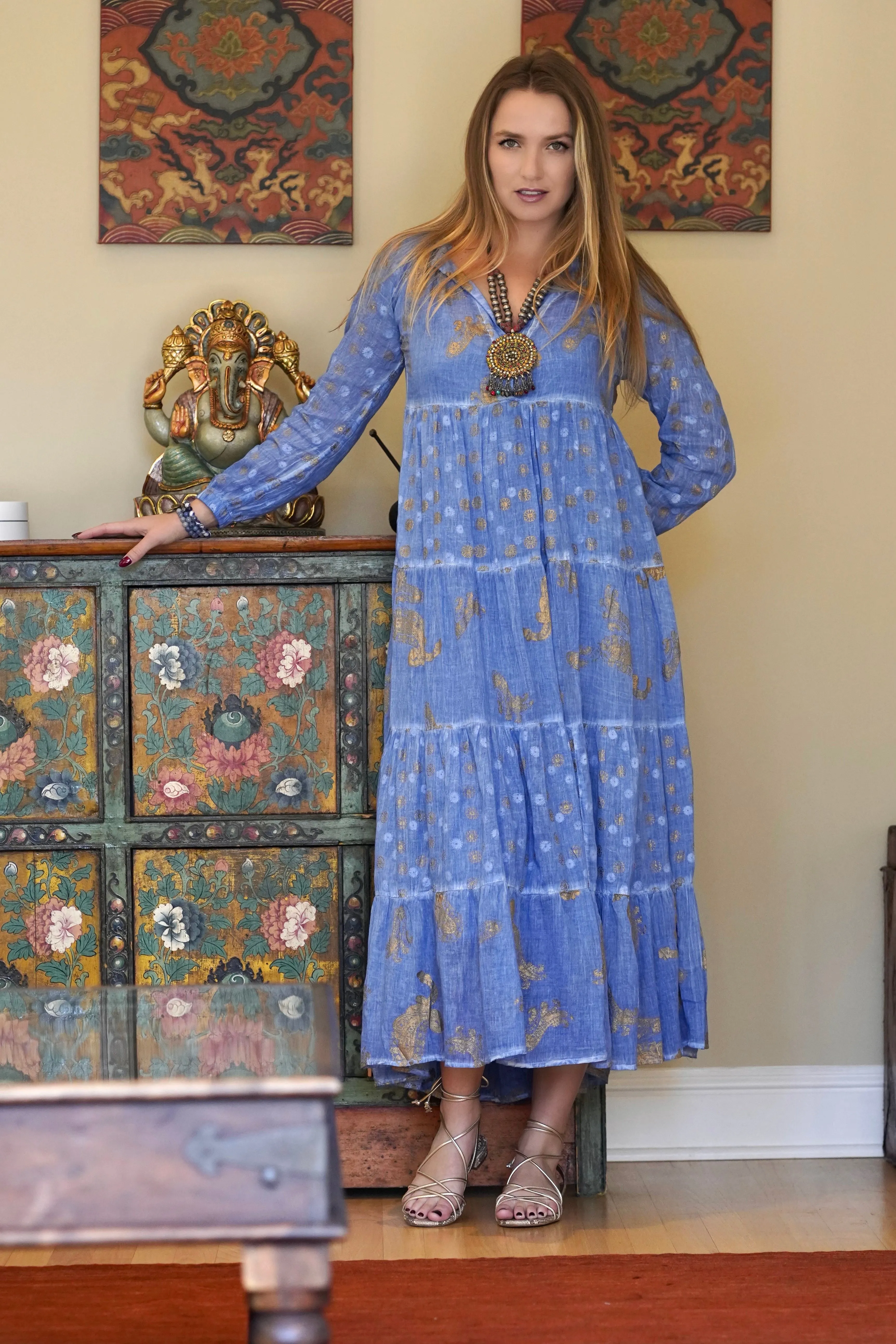 Pamo Tiered Maxi Dress Blue