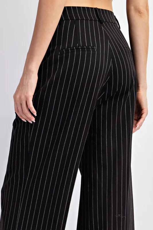 Pinstripe Straight Leg Pants - Black