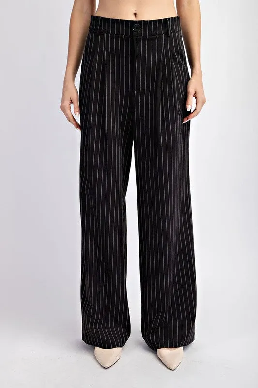 Pinstripe Straight Leg Pants - Black