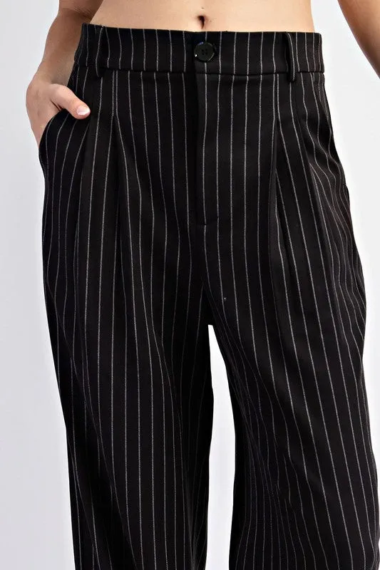 Pinstripe Straight Leg Pants - Black