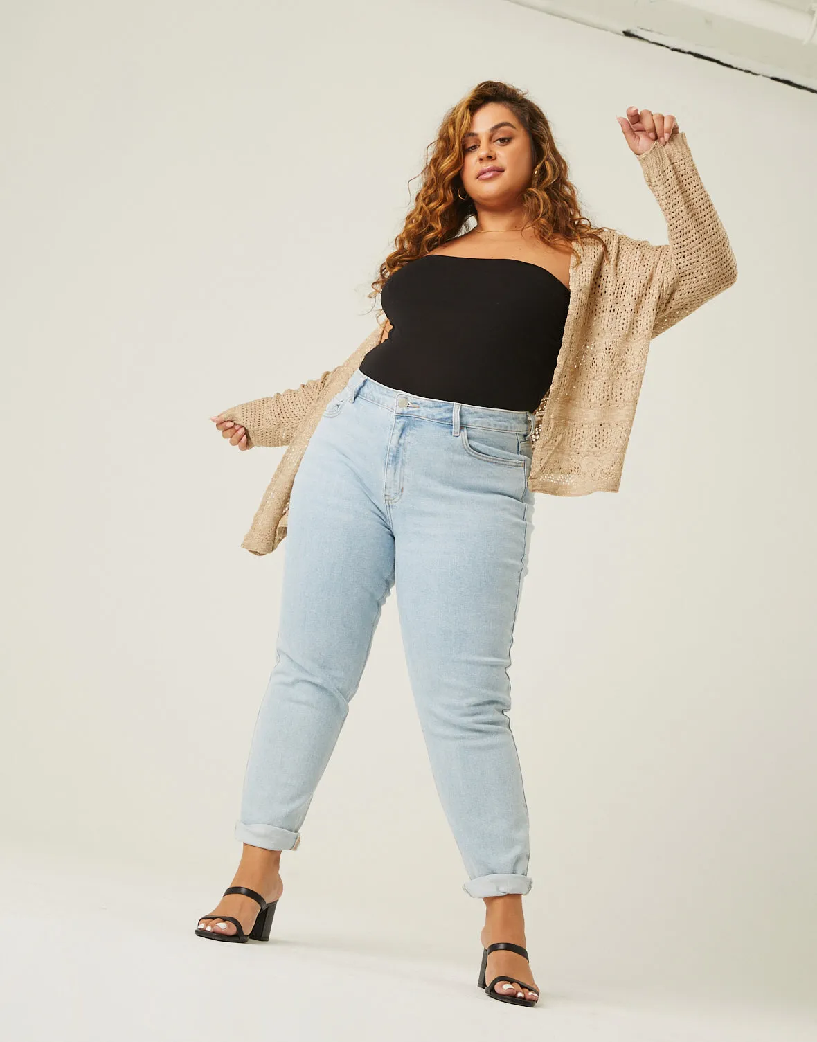 Plus Size Lightweight Knit Open Cardigan