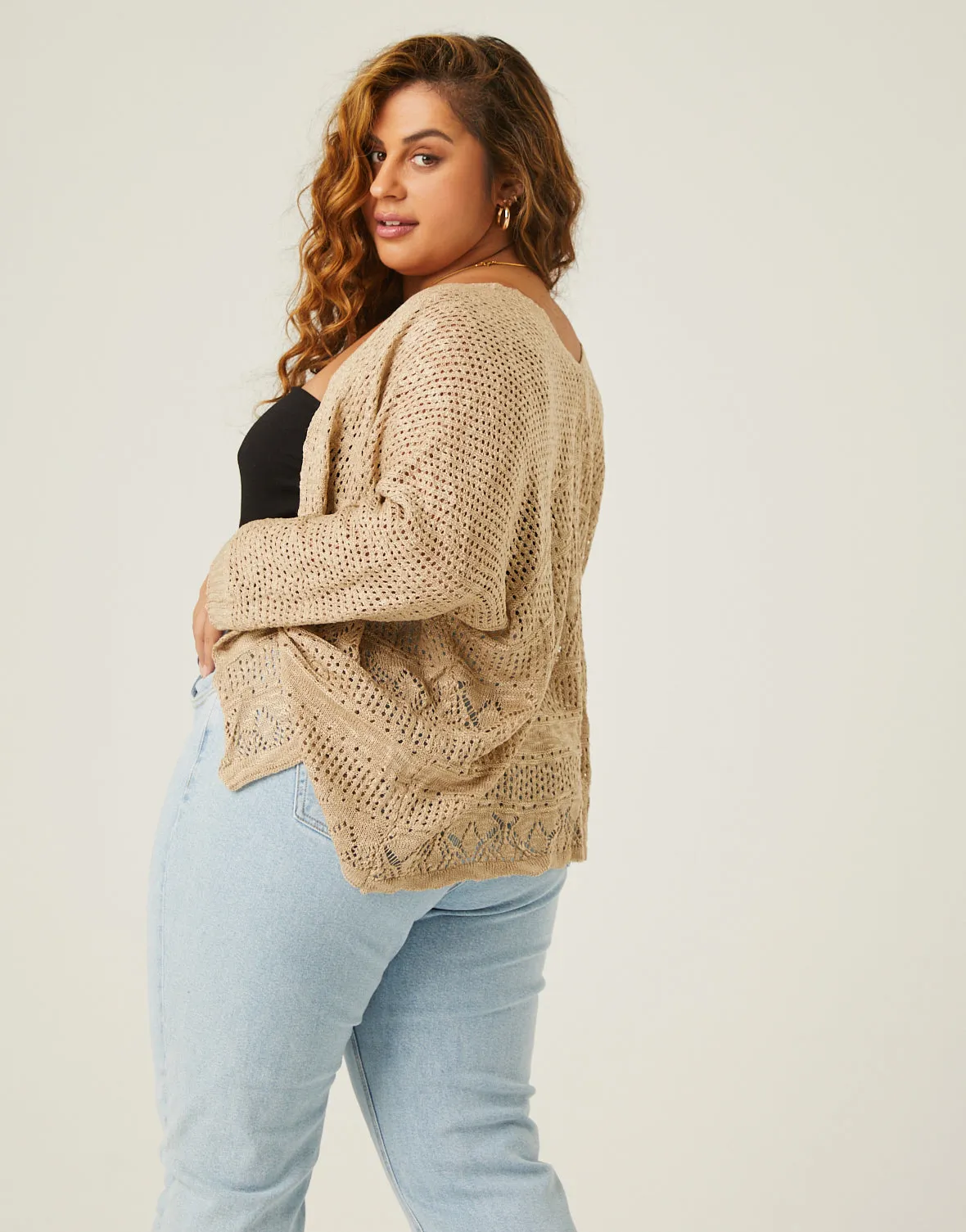 Plus Size Lightweight Knit Open Cardigan