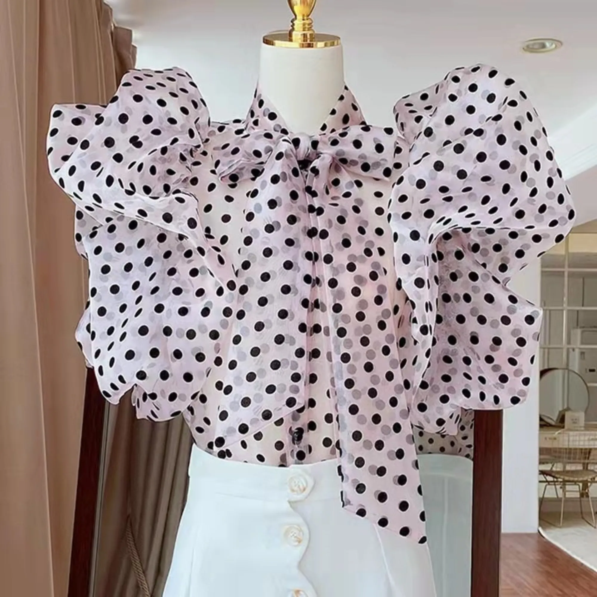 Pre Order:  Polka Dots See-Through Cropped Top