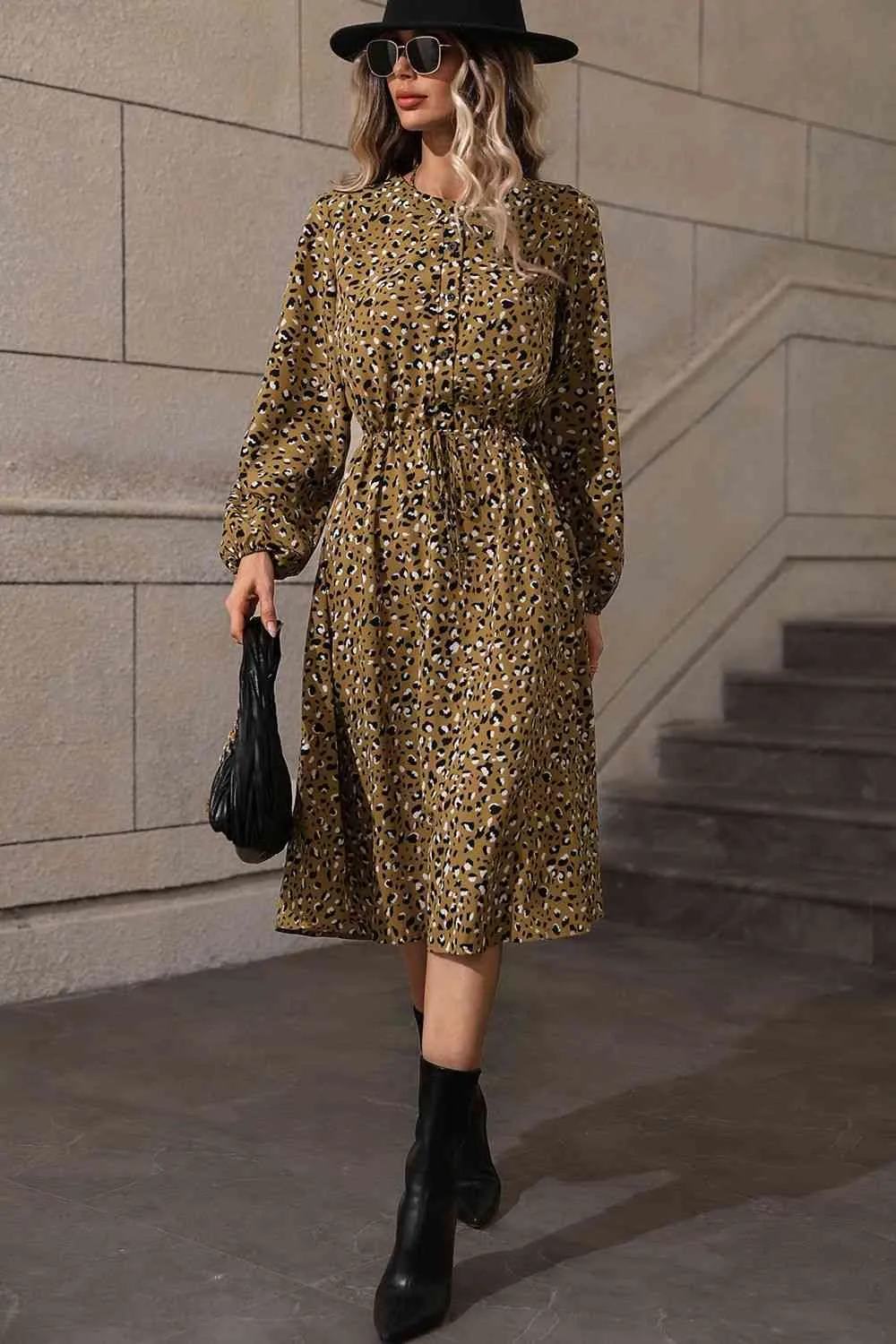 Printed Long Sleeve Midi Dress