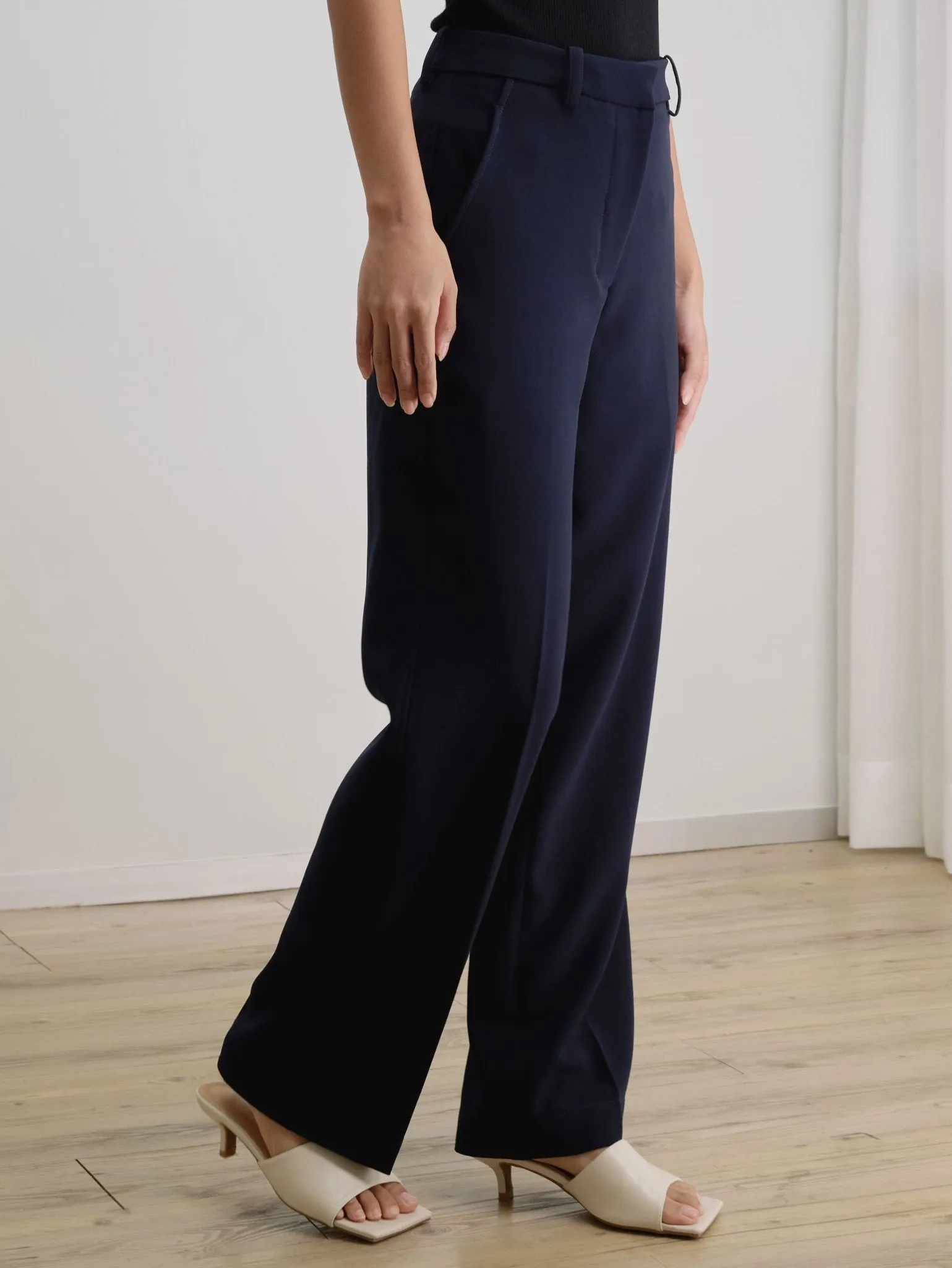 Rachel high-waist straight-leg trousers (Navy)