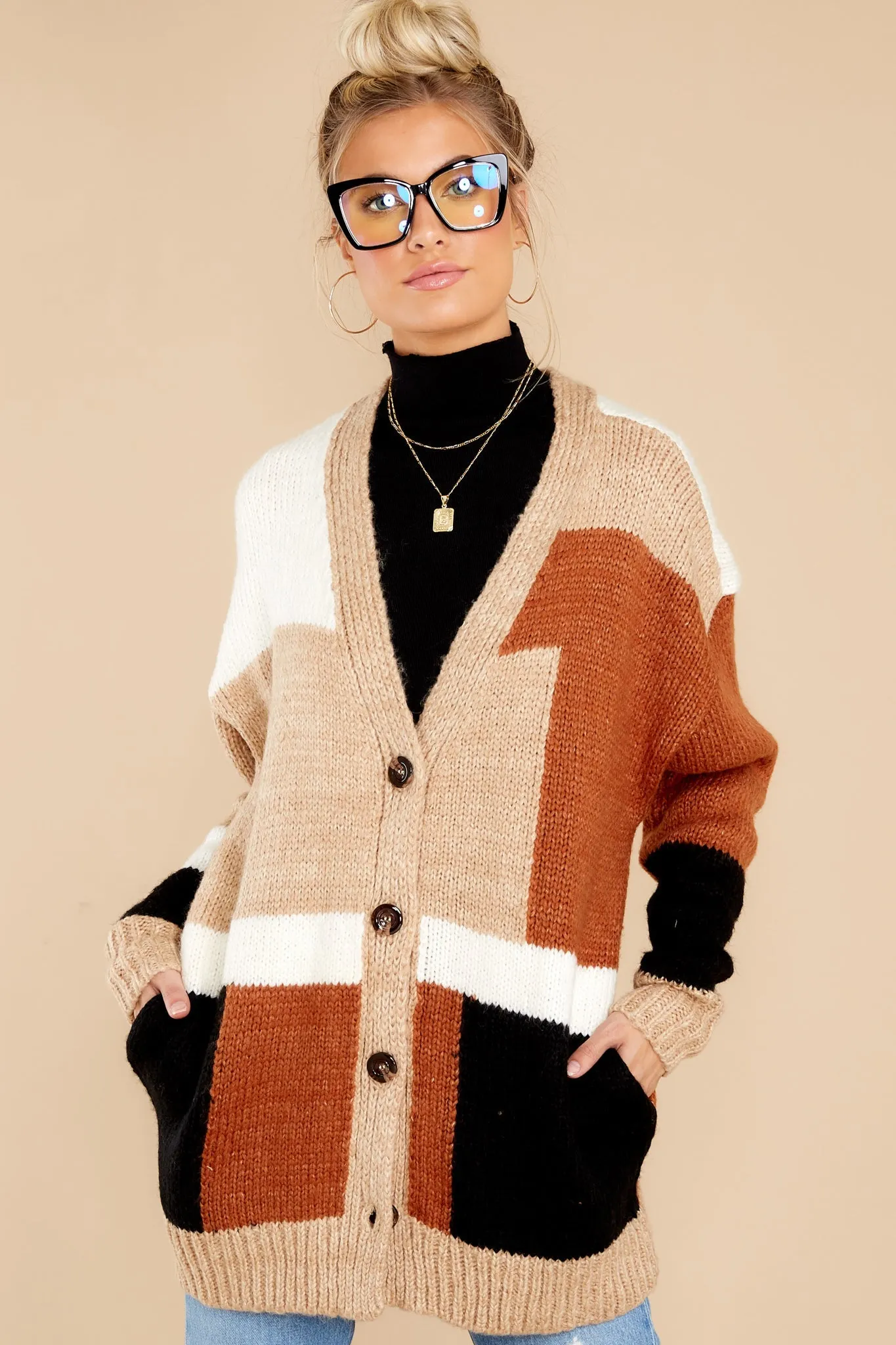 Read Your Mind Camel Colorblock Cardigan