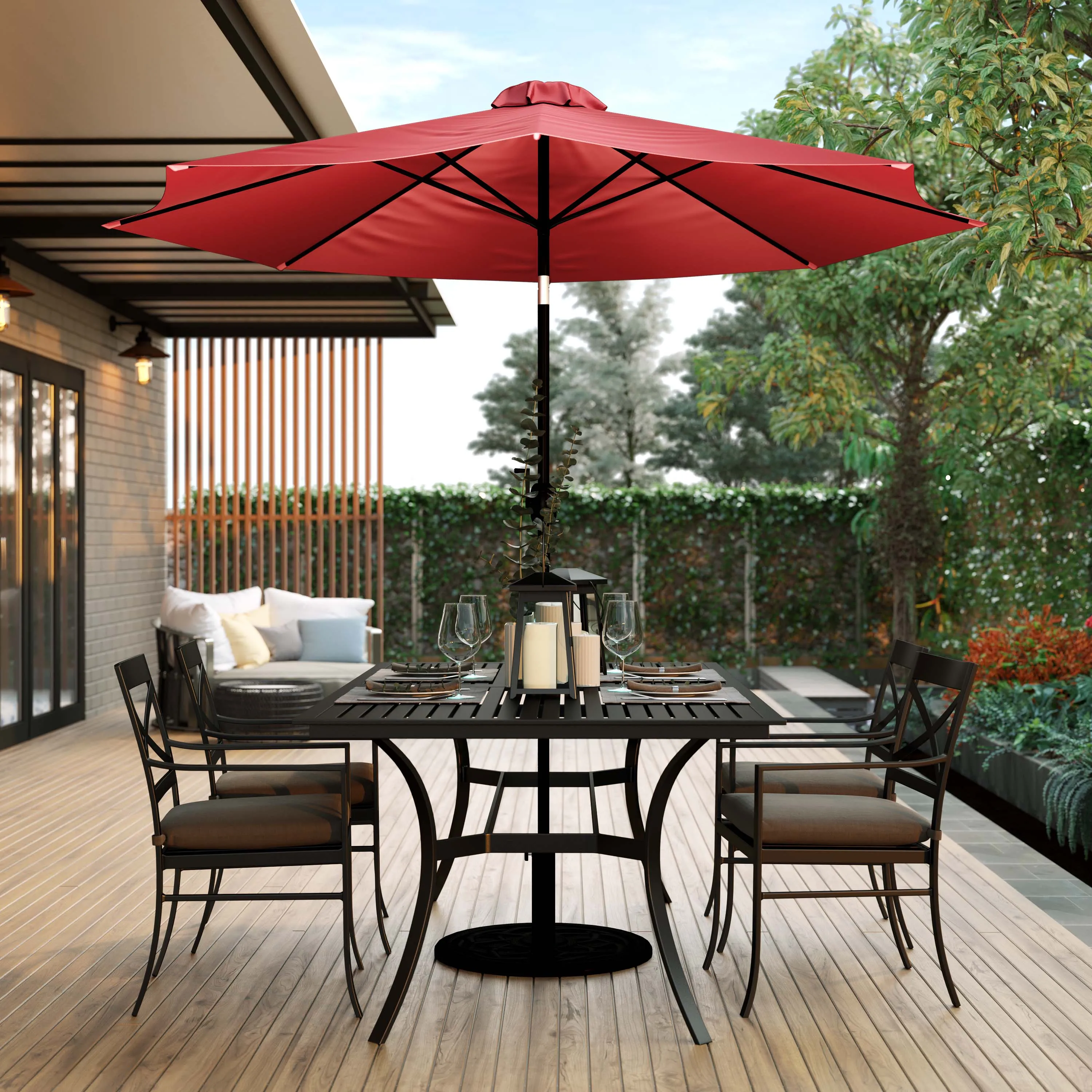 Red 9 FT Round Patio Umbrella GM-402003-RED-GG