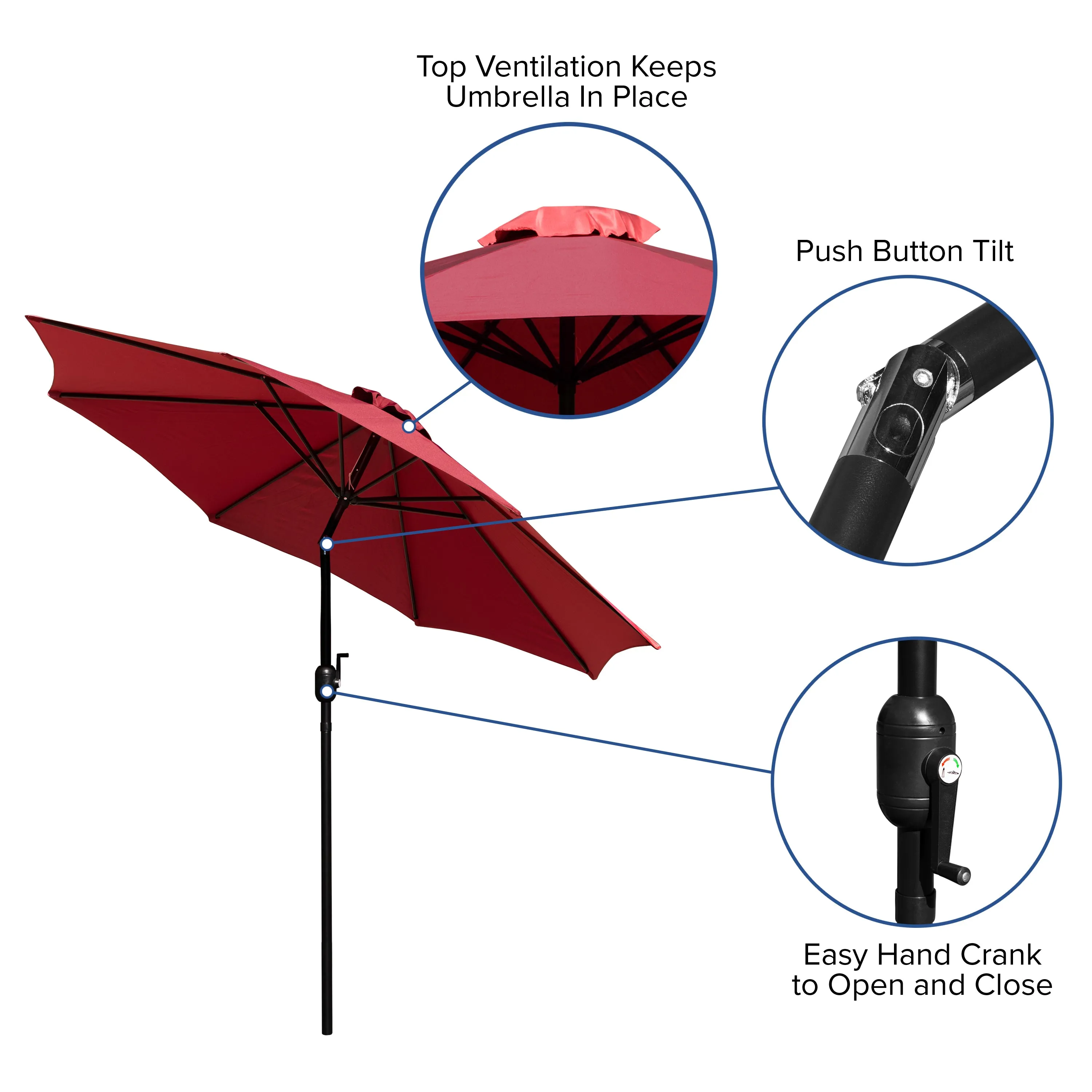 Red 9 FT Round Patio Umbrella GM-402003-RED-GG