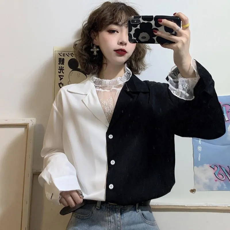 Retro Two Colors Loose Shirt   Thin Chiffon Blouse