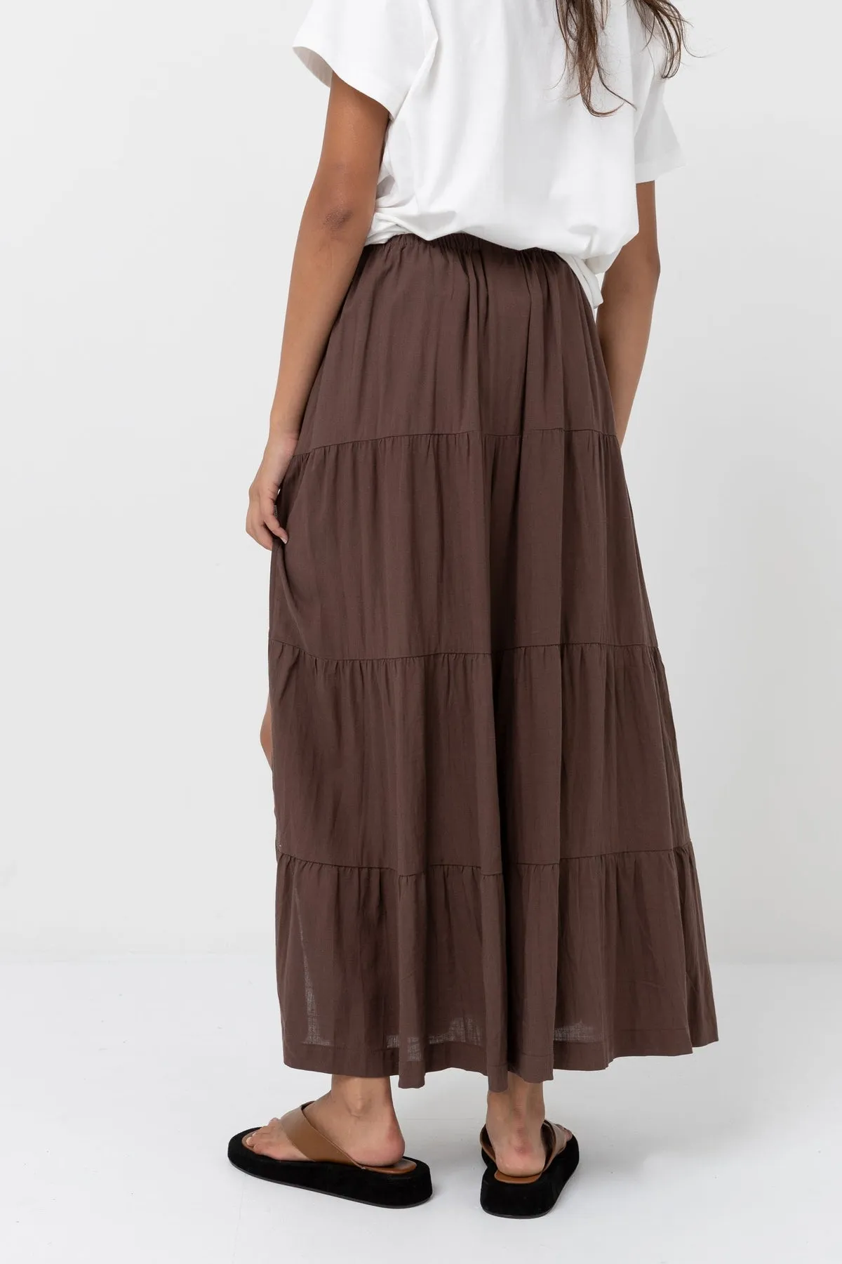 Rhythm Classic Tiered Maxi Skirt - CHOCOLATE