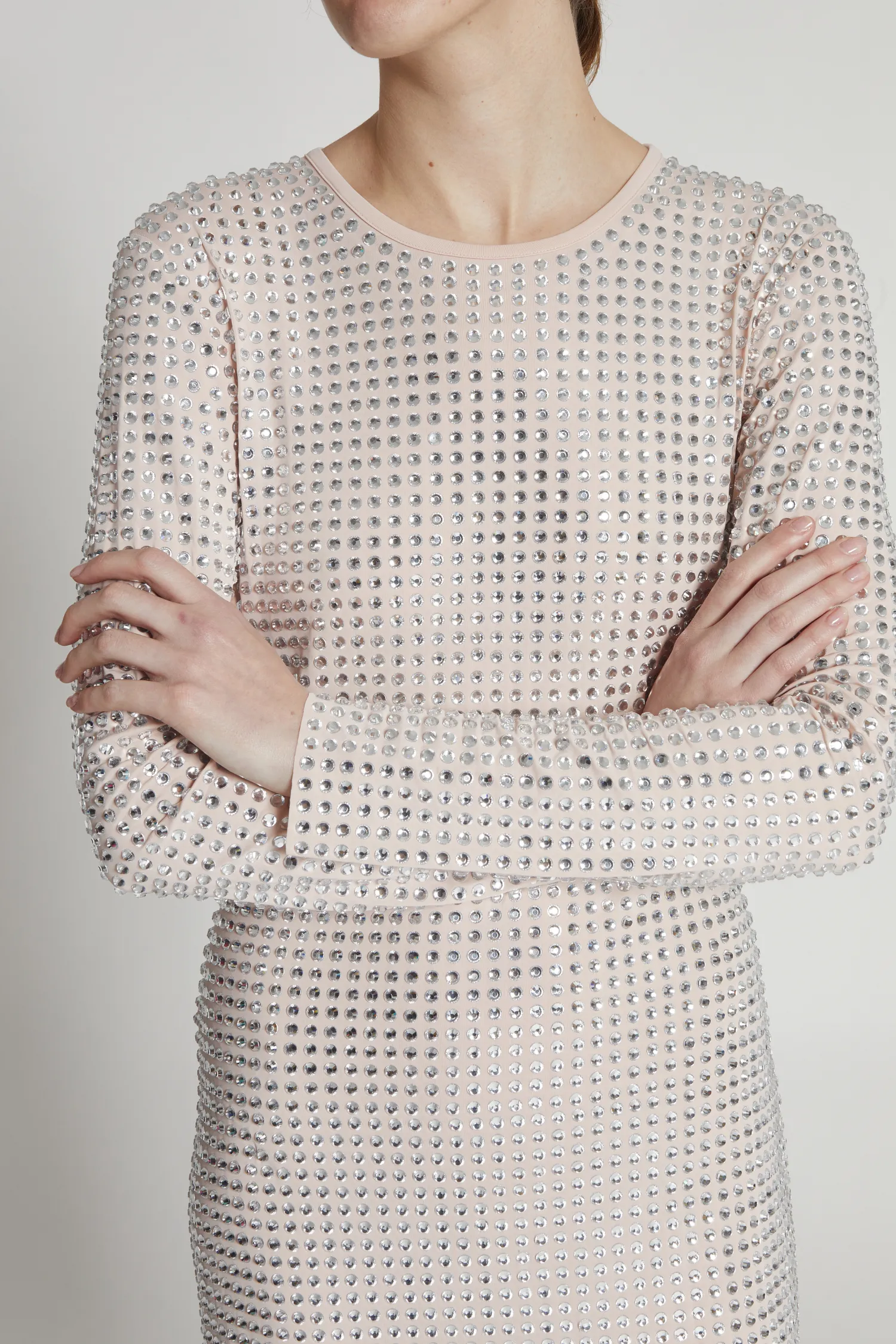 Saint Art New York - Sheila Long Sleeve Dress in Blush/Silver Stones