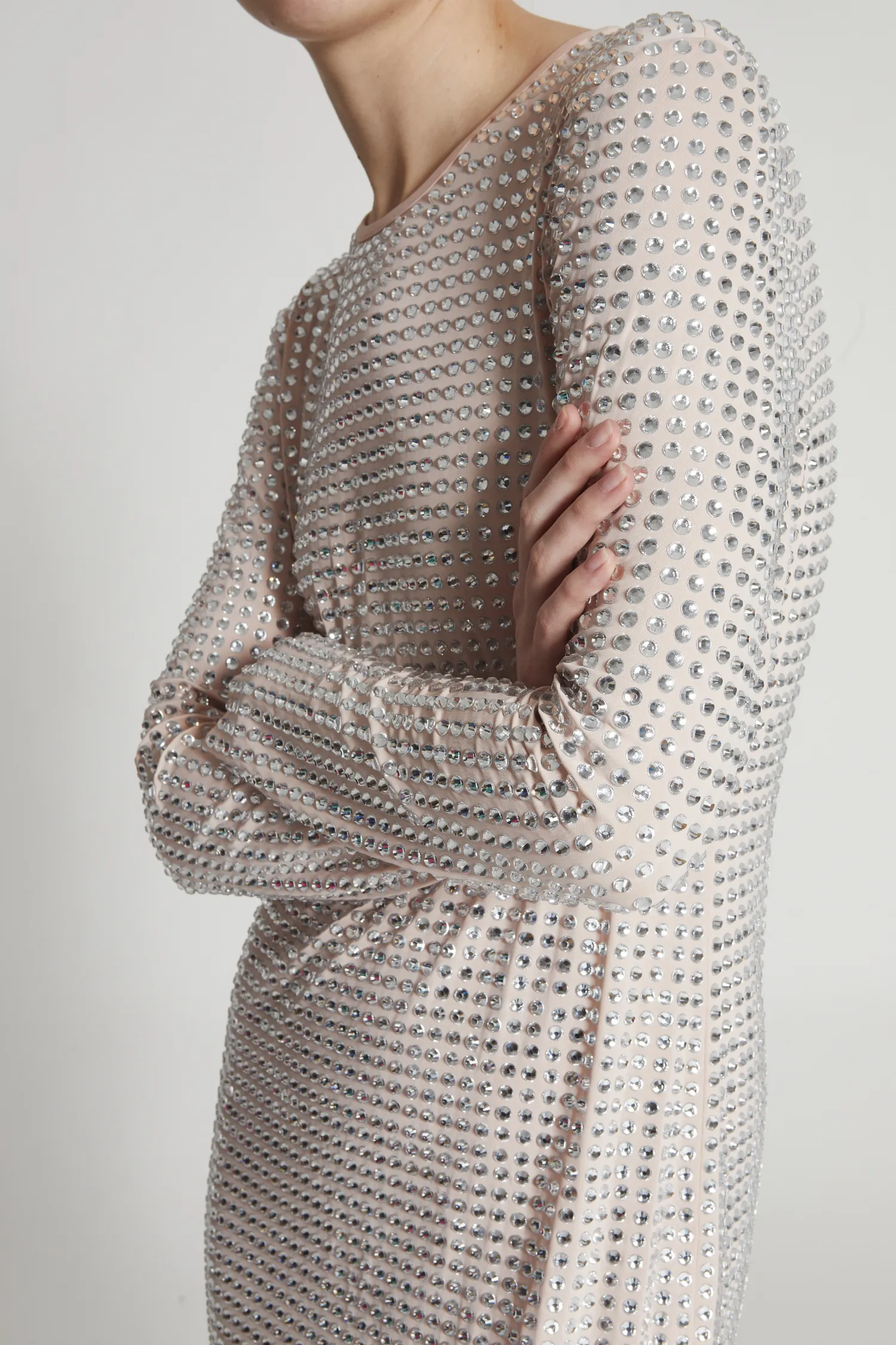 Saint Art New York - Sheila Long Sleeve Dress in Blush/Silver Stones