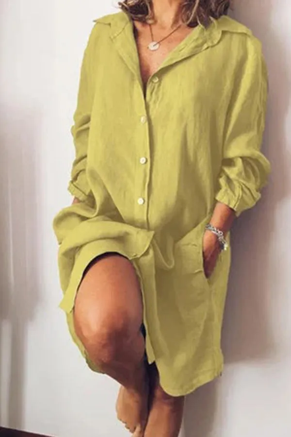 Solid Color Loose Double Pocket Long Sleeve Long Shirt