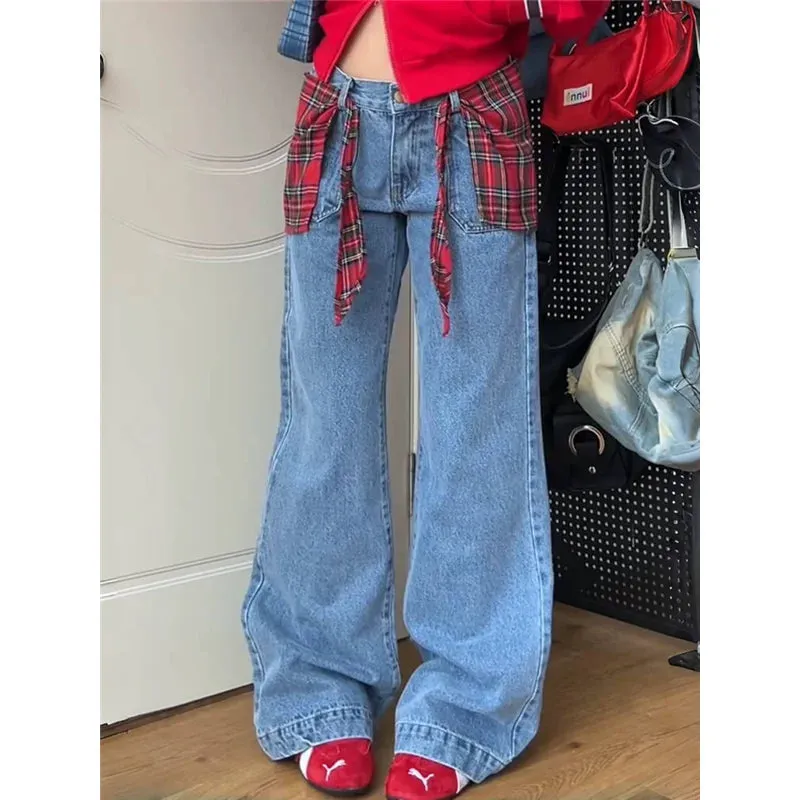 TAIVIMART  -  Y2K Blue Jeans For Women High Quality High Waist American Street Wide Leg Pants Hip Hop Vintage Straight Autumn Trousers