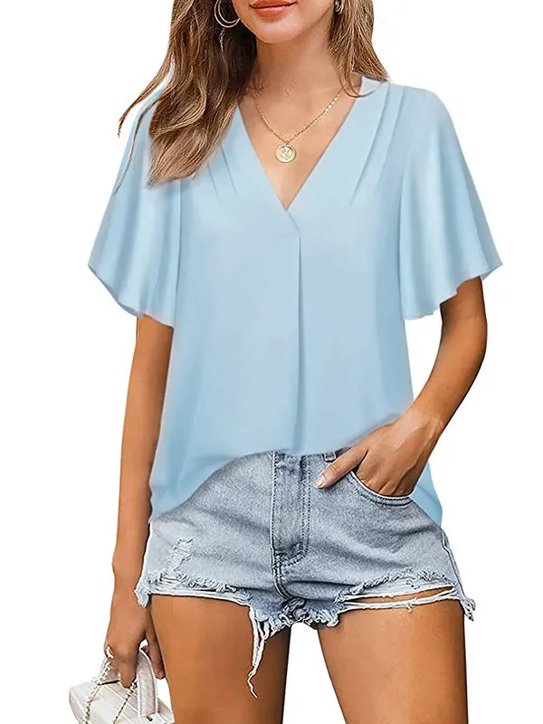 Urban Loose Falbala Solid Color Chiffon T-Shirt