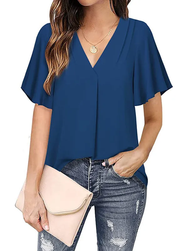 Urban Loose Falbala Solid Color Chiffon T-Shirt