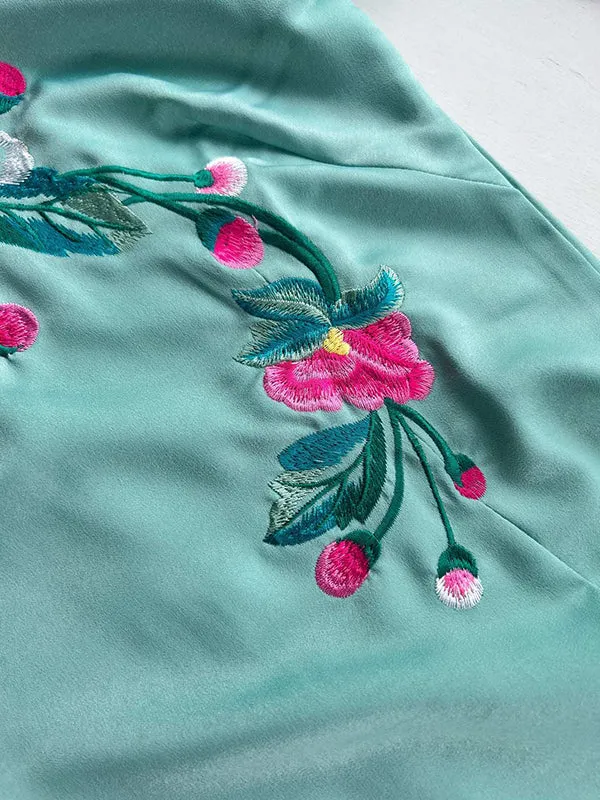 Vietnamese Ao Dai Ao Dai Dress Cyan Embroidery Includes One Ao Dai Top And Pants